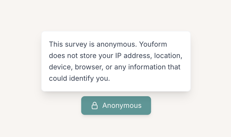 The Anonymous badge respondents see, with a tooltip explaining no identifying data is stored