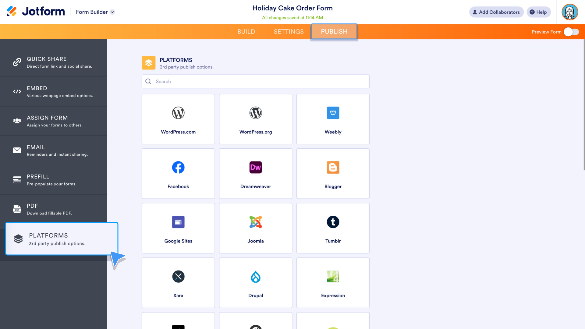 Jotform form builder UI
