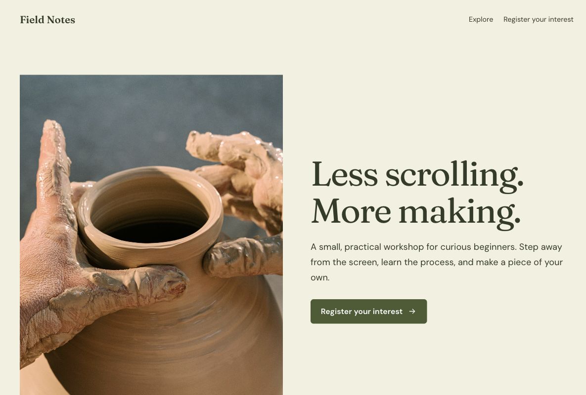 Field Notes workshop: actual landing page design in Youform Pages