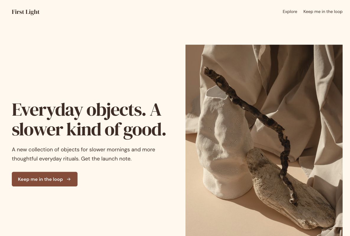 First Light launch: actual landing page design in Youform Pages