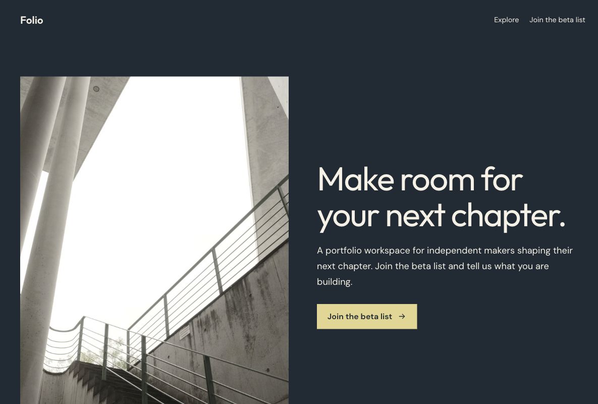Folio beta signup: actual landing page design in Youform Pages