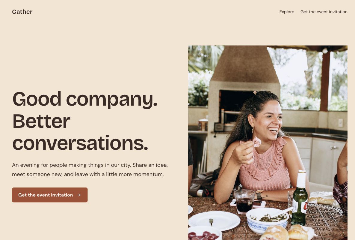 Gather community event: actual landing page design in Youform Pages