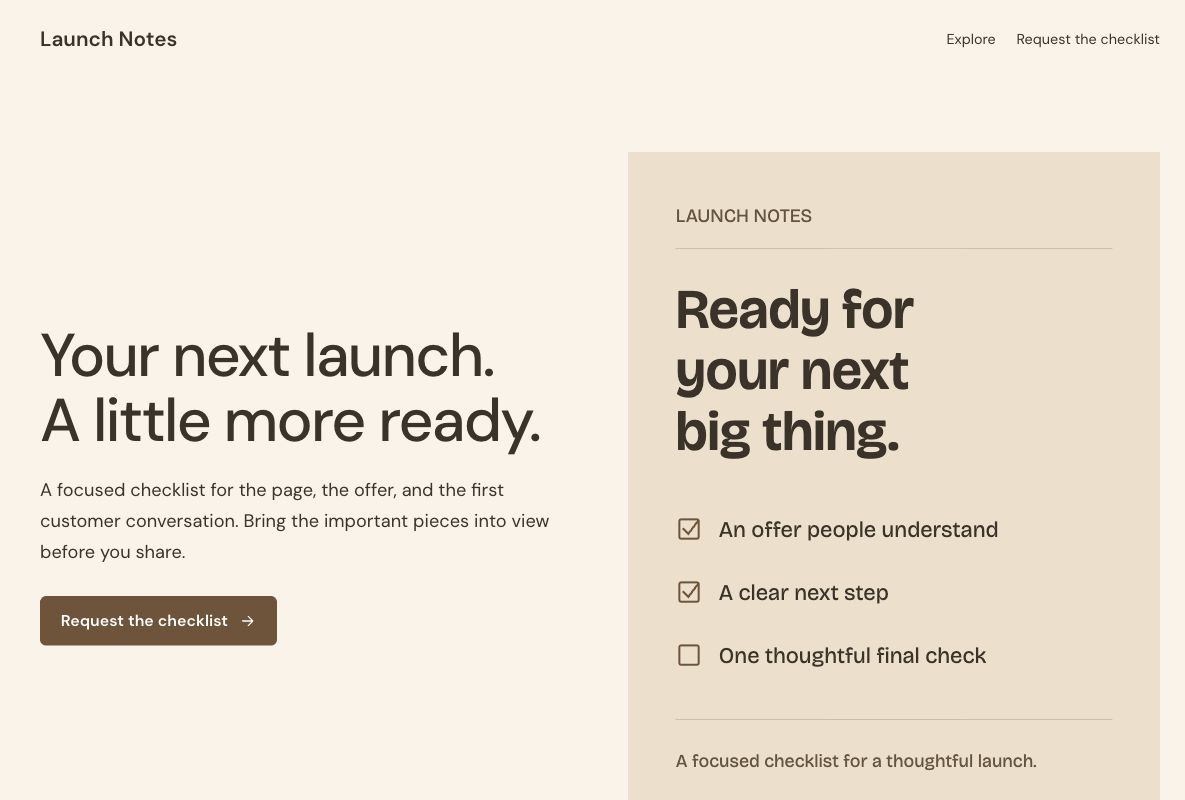 Launch checklist: actual landing page design in Youform Pages
