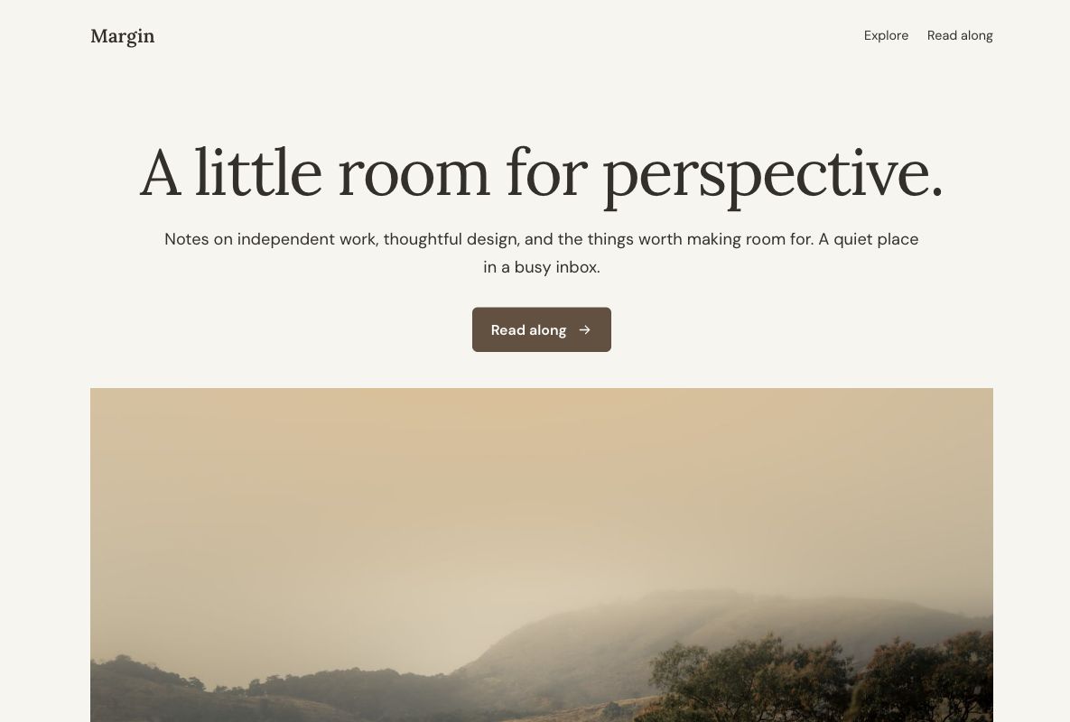 Margin newsletter: actual landing page design in Youform Pages