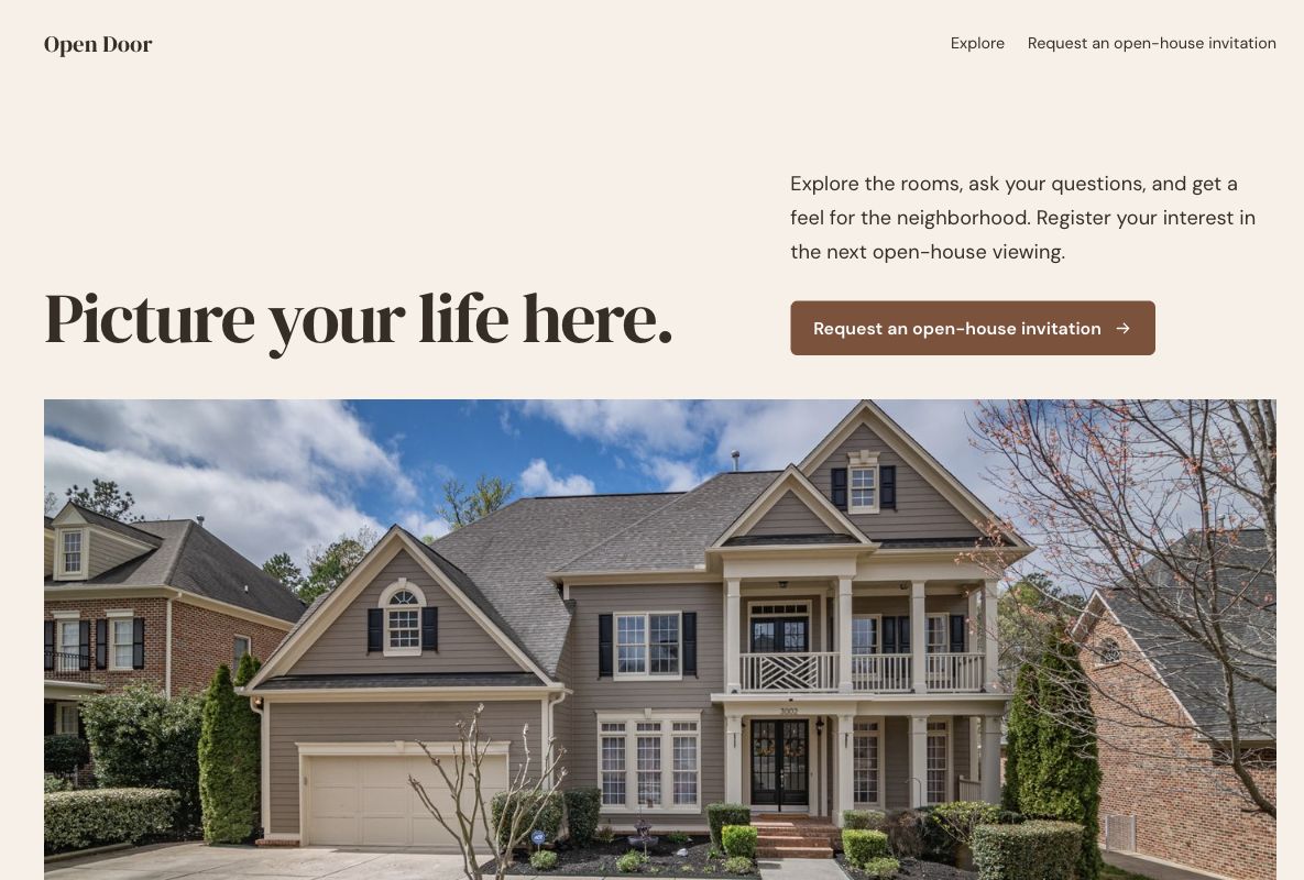 Open Door viewing: actual landing page design in Youform Pages