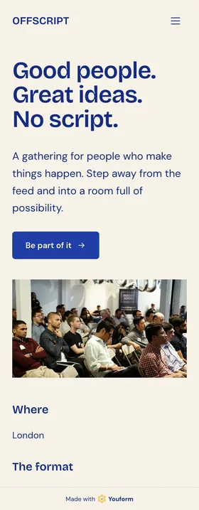 The same Offscript event page on a phone